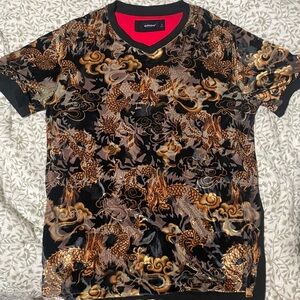 Black and Gold Short Sleeve Tee with Abstract Design